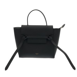 セリーヌ CELINE ハンドバッグ レディース ベルトバッグナノ 黒 グレインドカーフスキン 【中古】20240509