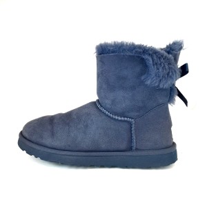 アグ UGG ショートブーツ JAPAN 24 レディース ミニベイリーボウ 1005062 ネイビー リボン ムートン【中古】20240501