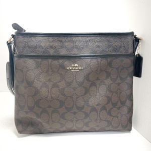 コーチ COACH ショルダーバッグ レディース シグネチャーファイルバッグ F58297 ダークブラウン×黒【中古】20240423