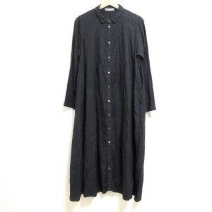 ネストローブ nest Robe ワンピース サイズF レディース - 黒 長袖/マキシ丈 麻【中古】20240421