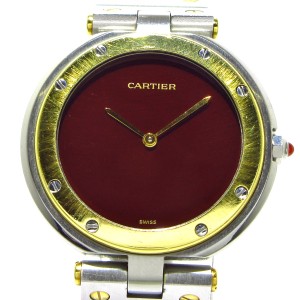 カルティエ Cartier 腕時計 サントス ヴァンドーム ラウンド メンズ SS×K18YG ボルドー【中古】20240321