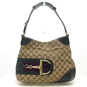 グッチ GUCCI ショルダーバッグ レディース GG柄,アイコンビット 137388 ベージュ×グリーン ジャガード×レザー【中古】20240326