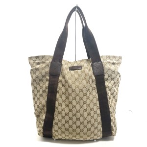 グッチ GUCCI トートバッグ レディース GG柄 189669 ベージュ×ダークブラウン ジャガード×レザー【中古】20240426