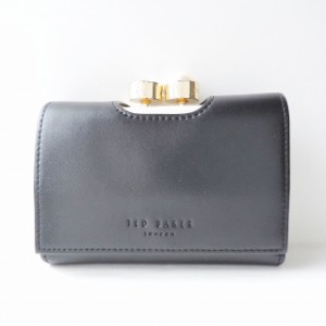 テッドベイカー TED BAKER 3つ折り財布 レディース - 黒 パール/ビジュー/がま口 レザー【中古】20240409