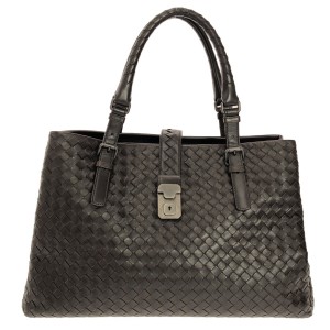 ボッテガヴェネタ BOTTEGA VENETA ハンドバッグ レディース ミディアムローマバッグ ダークブラウン レザー【中古】20240502