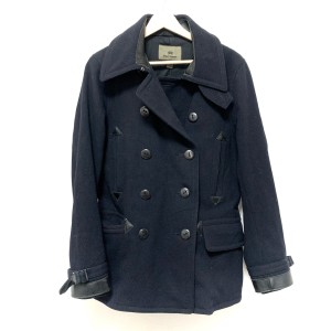 ナイジェルケーボン NIGEL CABOURN Pコート サイズ46 XL メンズ 美品 - 黒 長袖/レザートリム/中綿/秋/冬【中古】20240417