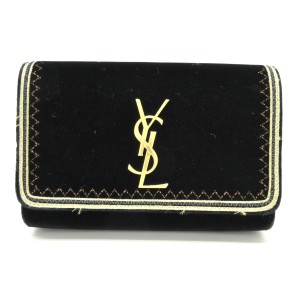 サンローランパリ SAINT LAURENT PARIS ウエストポーチ レディース ケイト 534395 黒 ゴールド金具/ラメ ベロア×レザー【中古】20240428