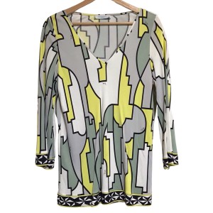 エミリオプッチ EMILIO PUCCI 長袖カットソー レディース - アイボリー×イエロー×マルチ Vネック【中古】20240423