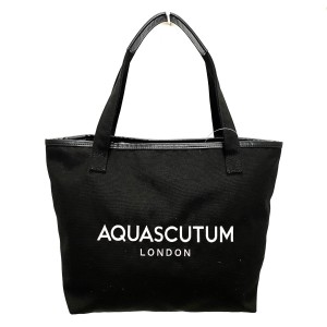 アクアスキュータム Aquascutum トートバッグ レディース - 黒×白 刺繍 キャンバス×レザー【中古】20240418