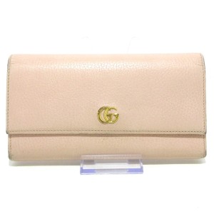 グッチ GUCCI 長財布 レディース GGマーモント 456116 ピンクベージュ レザー【中古】20240406