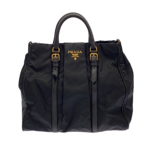 プラダ PRADA トートバッグ レディース - 黒 ナイロン×レザー【中古】20240424