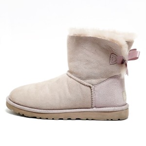 アグ UGG ショートブーツ JAPAN 23 レディース ミニベイリーボウ 1005062 ピンクグレー リボン ムートン【中古】20240416