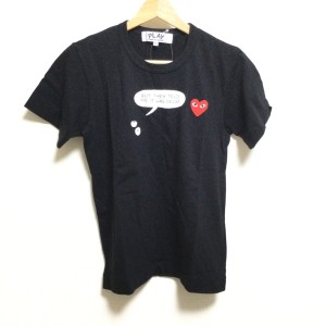 プレイコムデギャルソン PLAY COMMEdesGARCONS 半袖Tシャツ サイズM レディース - 黒×白×レッド クルーネック/ハート【中古】20240406