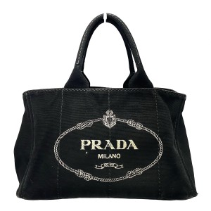 プラダ PRADA トートバッグ レディース CANAPA 黒×ベージュ キャンバス【中古】20240509