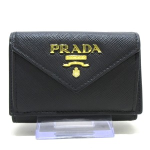 プラダ PRADA 3つ折り財布 レディース 美品 - 1MH021 黒 サフィアーノレザー【中古】20240408