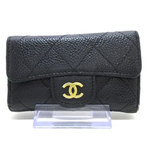 シャネル CHANEL キーケース レディース マトラッセ 黒 6連フック/ゴールド金具 キャビアスキン【中古】20240408