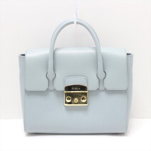 フルラ FURLA ハンドバッグ レディース 美品 メトロポリスサッチェル ライトブルー レザー【中古】20240413