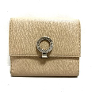 ブルガリ BVLGARI Wホック財布 レディース ブルガリブルガリ ベージュ レザー【中古】20240424