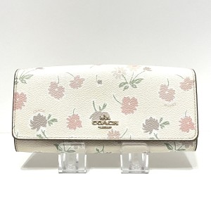 コーチ COACH 長財布 レディース - 57211 アイボリー×ライトピンク×マルチ 花柄 PVC(塩化ビニール)【中古】20240330