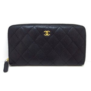 シャネル CHANEL 長財布 レディース マトラッセ A50097 黒 ラウンドファスナー/ゴールド金具 キャビアスキン【中古】20240330