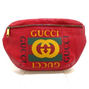 グッチ GUCCI ウエストポーチ レディース グッチプリントベルトバッグ 530412 レッド×マルチ レザー【中古】20240310