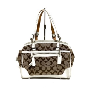 コーチ COACH ハンドバッグ レディース シグネチャーサッチェル 6828 カーキ×白 ジャガード×レザー【中古】20240420