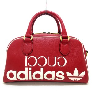 グッチ GUCCI ハンドバッグ レディース 美品 ミニ ダッフルバッグ 702397 レッド×白 adidasコラボ【中古】20240421