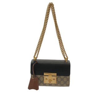 グッチ GUCCI ショルダーバッグ レディース 美品 パドロック GGスモール 409487 ベージュ×黒 チェーンショルダー【中古】20240509