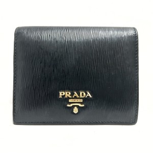 プラダ PRADA 2つ折り財布 レディース - 黒 レザー【中古】20240415