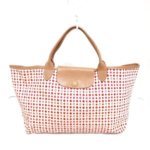 ロンシャン LONGCHAMP トートバッグ レディース ル・プリアージュ アイボリー×マルチ ドット柄 キャンバス×レザー【中古】20240512