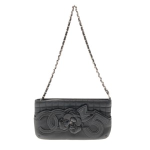 シャネル CHANEL ショルダーバッグ レディース カメリア/No5/チョコバー 黒 シルバー金具/チェーンショルダー【中古】20240510