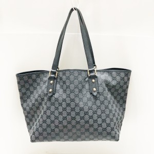 グッチ GUCCI トートバッグ レディース GG柄 257248 黒×グレー ジャガード×レザー【中古】20240502