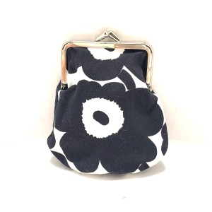 マリメッコ marimekko ポーチ レディース 美品 - 白×黒 花柄/がま口 コットン【中古】20240411