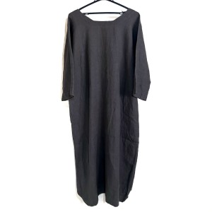 フォグリネンワーク fog linen work/FLW ワンピース レディース - ダークグレー クルーネック/七分袖/マキシ丈/麻 麻【中古】20240516