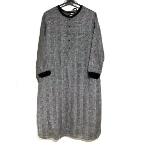 フォグリネンワーク fog linen work/FLW ワンピース レディース - 白×黒 クルーネック/長袖/ロング/チェック柄 麻【中古】20240516