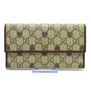 グッチ GUCCI 長財布 レディース GGプラス・GGスプリーム 257303 ベージュ×ダークブラウン PVC(塩化ビニール)×レザー【中古】20240410