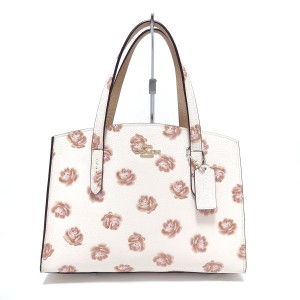 コーチ COACH トートバッグ レディース - 31033 アイボリー×ピンク 花柄/ラメ レザー【中古】20240427