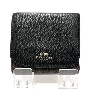 コーチ COACH Wホック財布 レディース シグネチャー柄 F53837 黒×ダークブラウン PVC(塩化ビニール)×レザー【中古】20240409