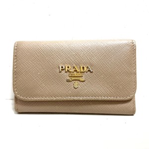 プラダ PRADA キーケース レディース - 1PG222 ベージュ 6連フック レザー【中古】20240415