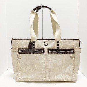 コーチ COACH トートバッグ レディース デイジーナイロンシグネチャーマルチトート F14874 ベージュ×ダークブラウン【中古】20240518