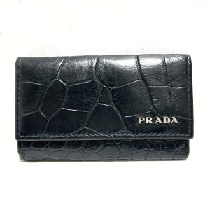 プラダ PRADA キーケース レディース - 黒 6連フック/型押し加工 レザー【中古】20240424