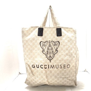 グッチ GUCCI トートバッグ レディース 美品 ミュゼオ 283411 ベージュ×白×ダークブラウン キャンバス【中古】20240511