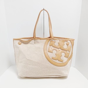 トリーバーチ TORY BURCH トートバッグ レディース - アイボリー×ブラウン キャンバス×レザー【中古】20240508