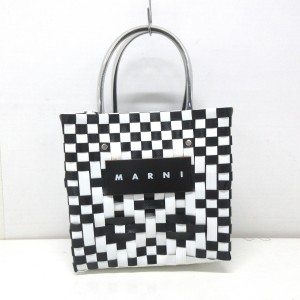 マルニ MARNI トートバッグ レディース - 白×黒×クリア かごバッグ/編み込み ポリプロピレン×ビニール×レザー【中古】20240503