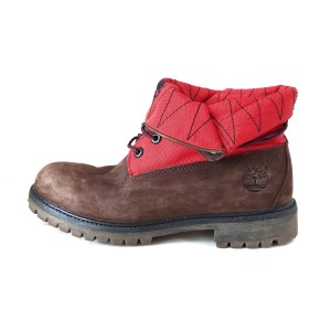 ティンバーランド Timberland ショートブーツ 8 W メンズ - ダークブラウン×レッド ロールトップ ヌバック×ナイロン【中古】20240514