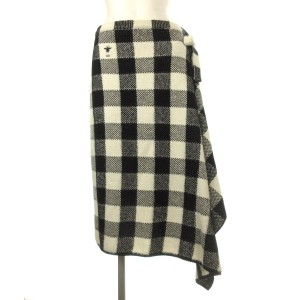 ディオール/クリスチャンディオール 巻きスカート レディース - 344J06AM214 黒×白 ロング/2023-24 AW/チェック柄【中古】20240416