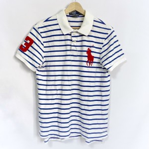 ポロラルフローレン POLObyRalphLauren 半袖ポロシャツ サイズL メンズ ビッグポニー 白×ネイビー×レッド ボーダー【中古】20240502