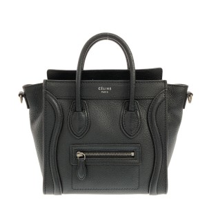 セリーヌ CELINE ハンドバッグ レディース ラゲージナノショッパー 黒 ドラムドカーフスキン【中古】20240508