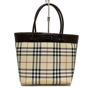 バーバリー Burberry ハンドバッグ レディース - ベージュ×ダークブラウン×マルチ チェック柄 ジャガード×レザー【中古】20240522