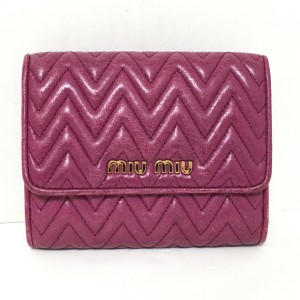 ミュウミュウ miumiu Wホック財布 レディース マテラッセ ピンクパープル レザー【中古】20240422